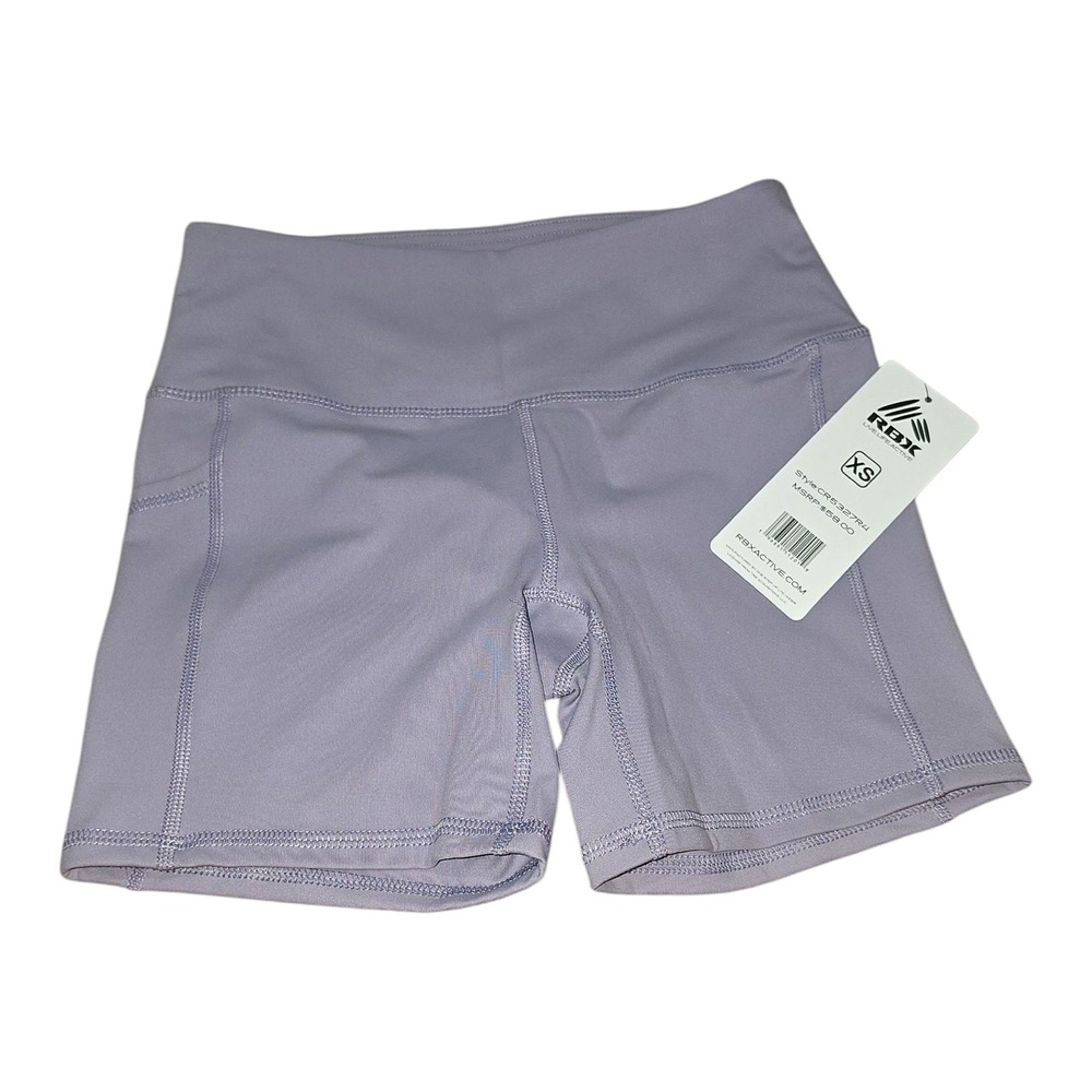 RBX Active Womens Lavender Purple High Waisted Biker Shorts Side Pockets XS NEW